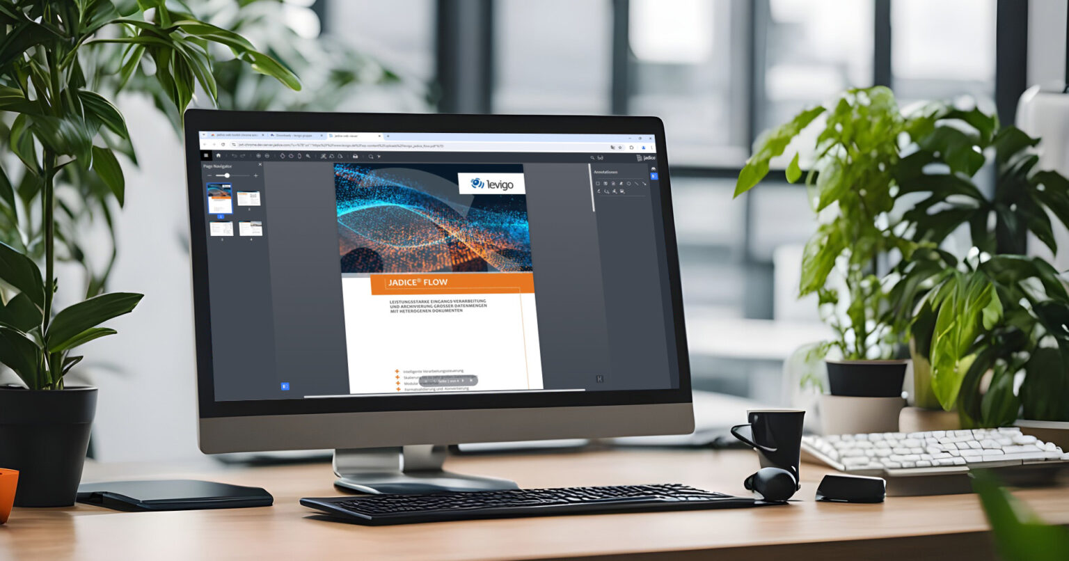 Darstellung einer Chrome-Extension von jadice web toolkit im Browser auf einem Desktop-Monitor